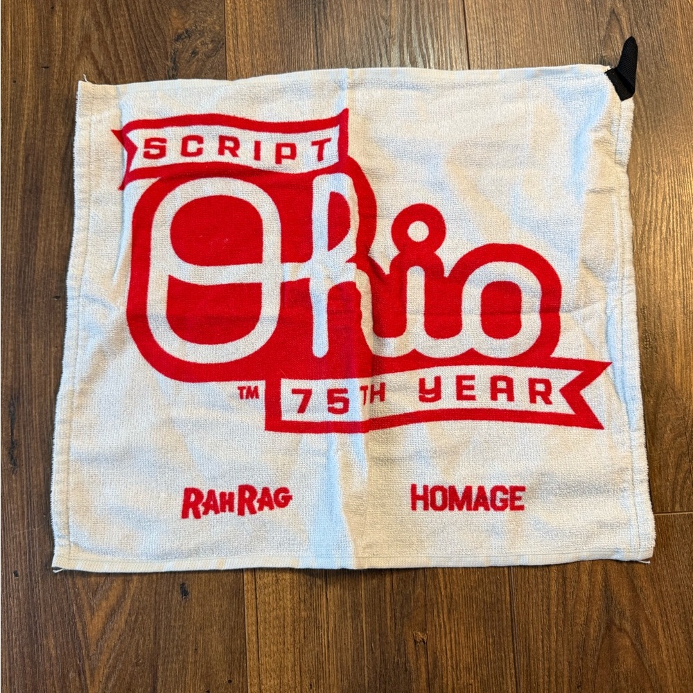 Homage Script Ohio 75th Year Red and White Rally Towel